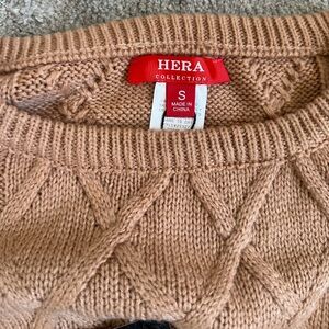 Hera Collection Tan Crew Neck Sweater with Textured Knit